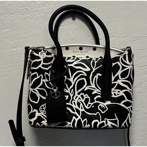 KATE SPADE BLACK AND WHITE MARGAUX SCRIBBLE FLORA MINI SATCHEL Crossbody Bag